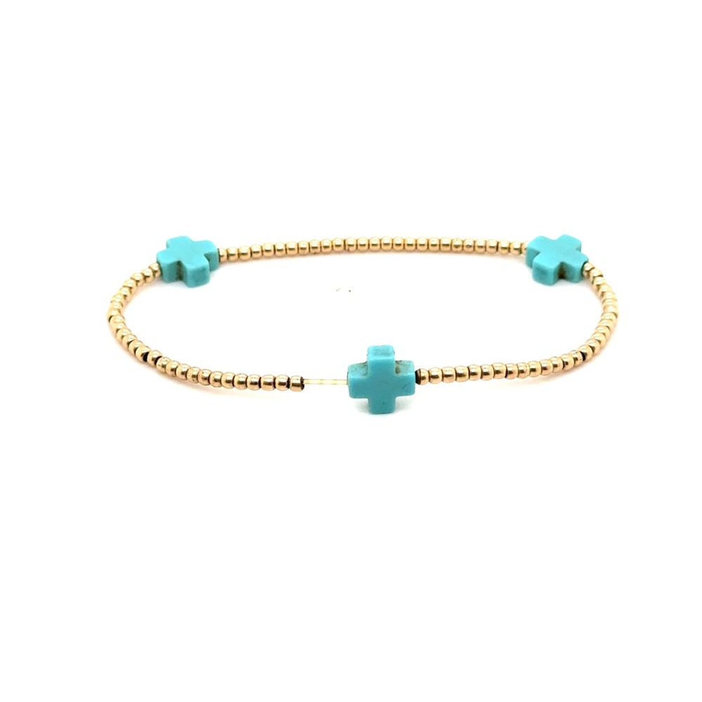 Enewton Gold Tone Beaded Bracelet with Turquoise Cross Charms Faith Jewelry